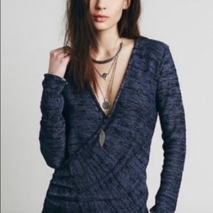 Free People Gotham Faux Wrap Marled Lightweight Sweater, M EUC